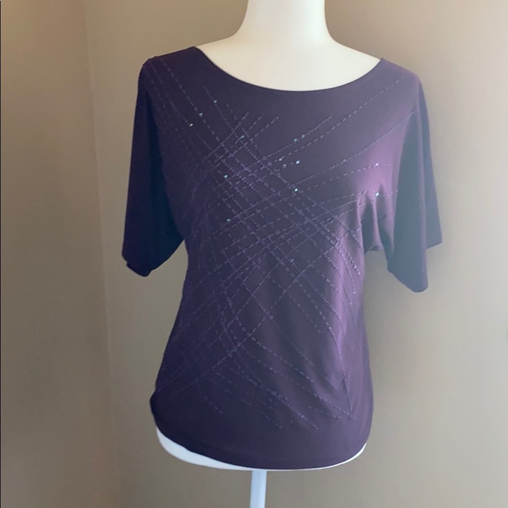 Purple short sleeve blouse with sequence